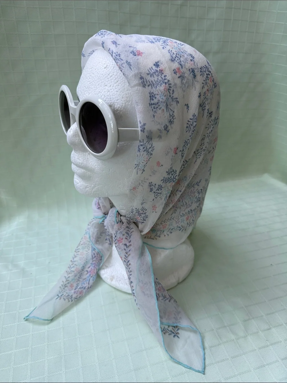 Vintage Boggia Bruno Lightweight Floral Silk Scarf - White with Blue & Pink